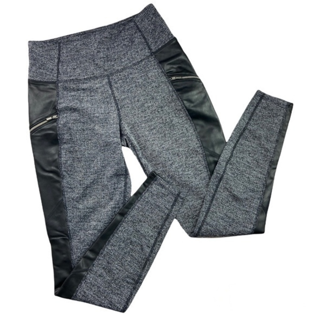 Athleta Womens Legging Pants Moto Faux Leather and Herringbone Leggings Size S